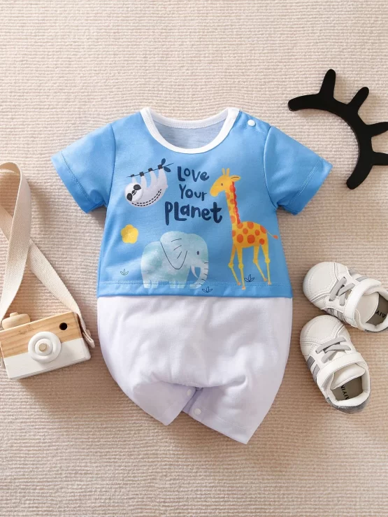 Yierying Baby Cartoon Letter Two Tone Graphic Romper