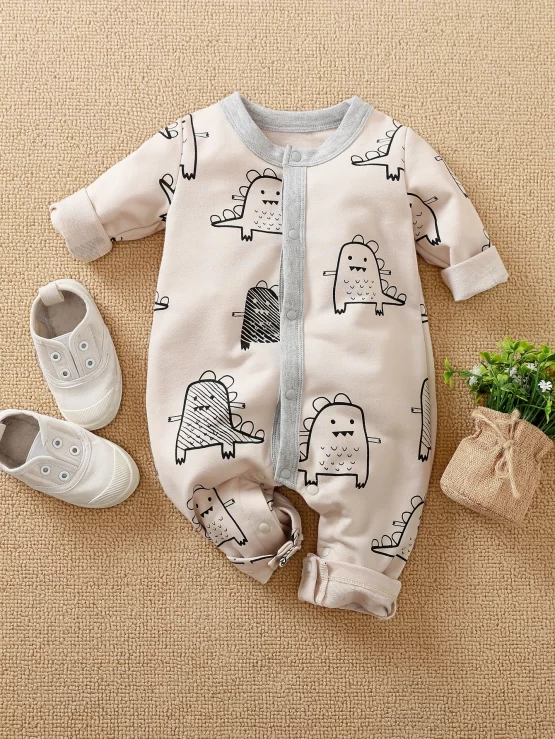 Yierying Baby Button Front Cartoon Graphic Jumpsuit