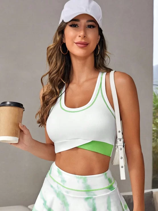 Contrast Binding Racer Back Crop Tank Top