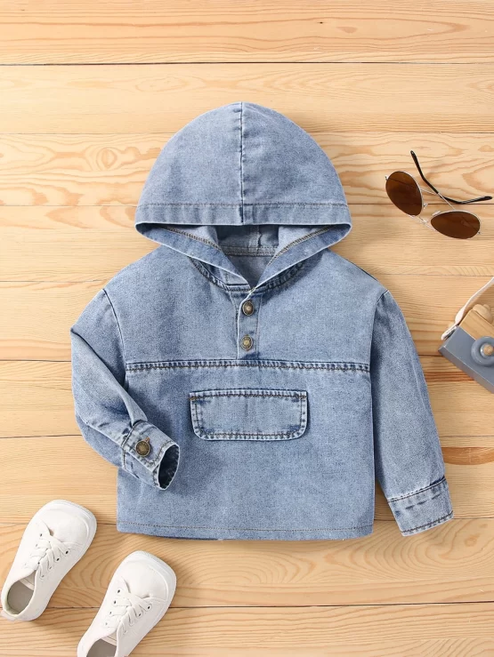 Toddler Boys Flap Detail Hooded Denim Front Top
