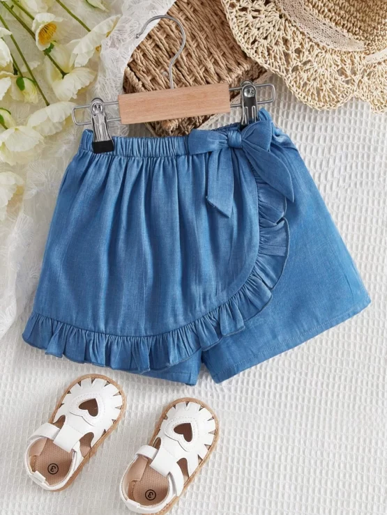 Baby Ruffle Hem Trim Knot Side Wrap Skort