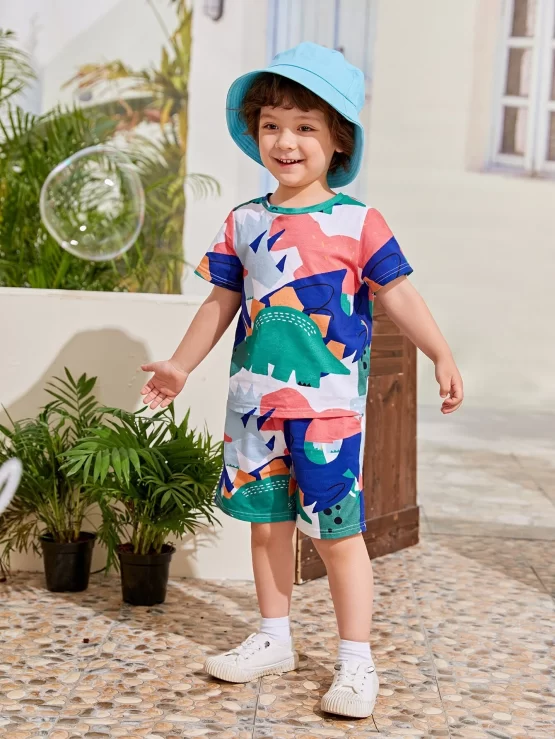 Toddler Boys Dinosaur Print Tee & Shorts