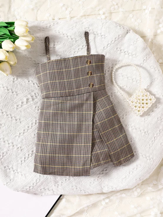 Toddler Girls Plaid Print Button Detail Cami Romper