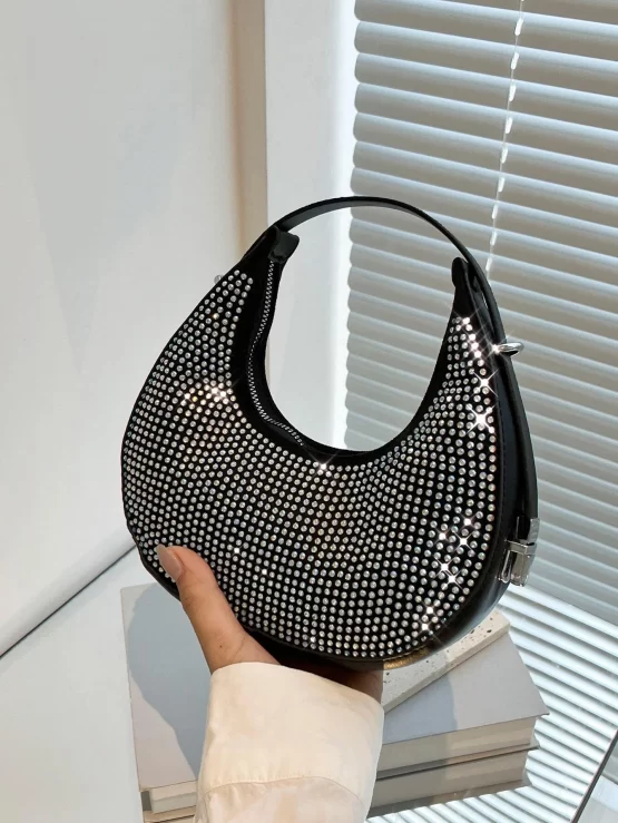 Rhinestone Small Zipper Decor Hobo Bag