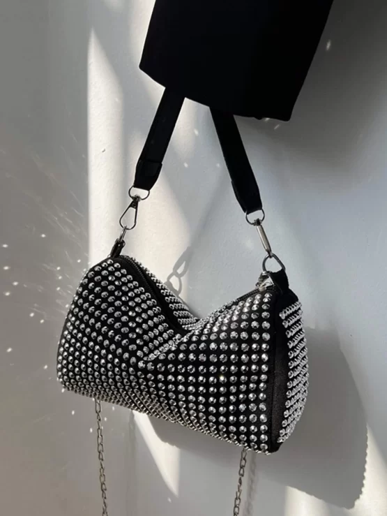 Mini Rhinestone Decor Chain Bucket Bag