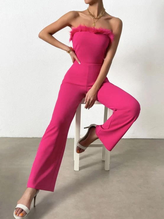Unity Fuzzy Trim Tube Front Jumpsuit Without Blazer