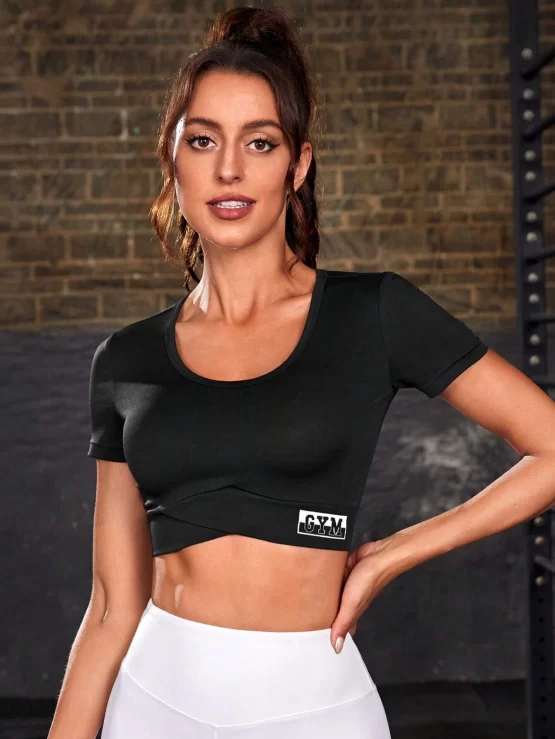 Letter Graphic Slim Fit Crop Sports Tee