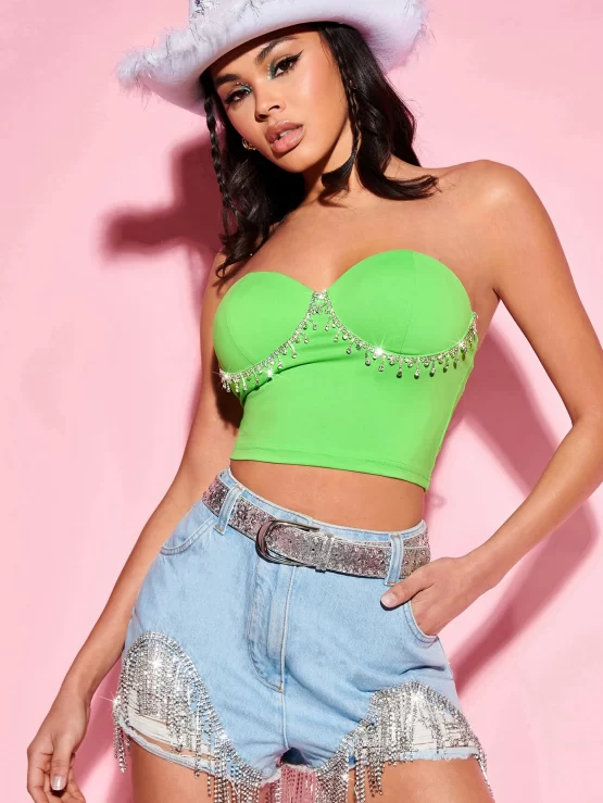 BAE Rhinestone Party Trim Tube Bustier Top