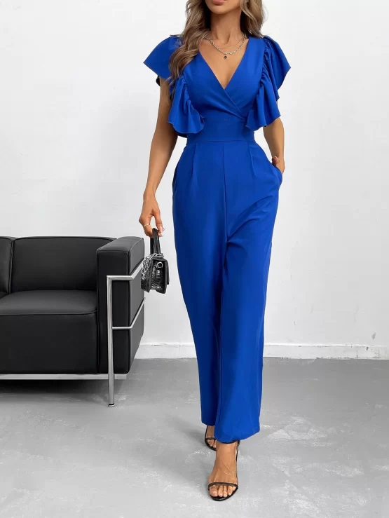 Unity Ruffle Trim Zip Slant Pocket Backless Jumpsuit