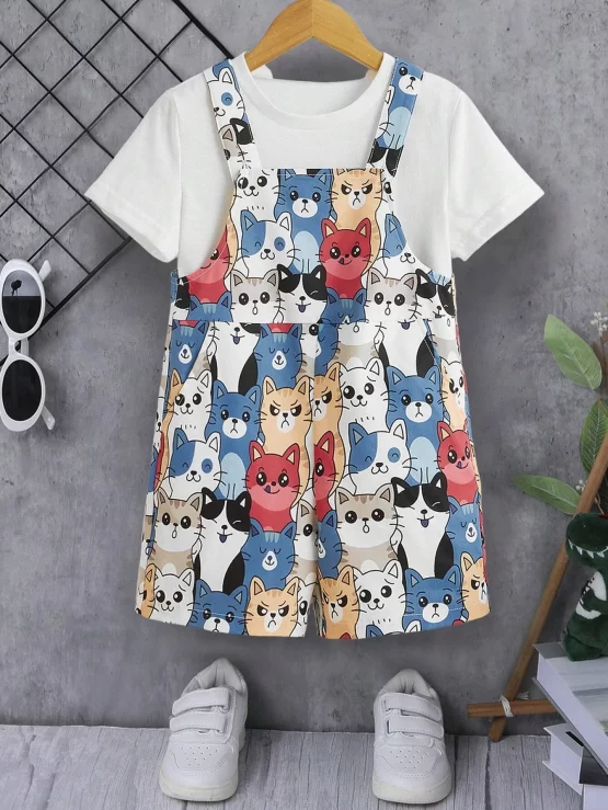 Toddler Boys Cartoon Graphic Overall Romper Without Tee