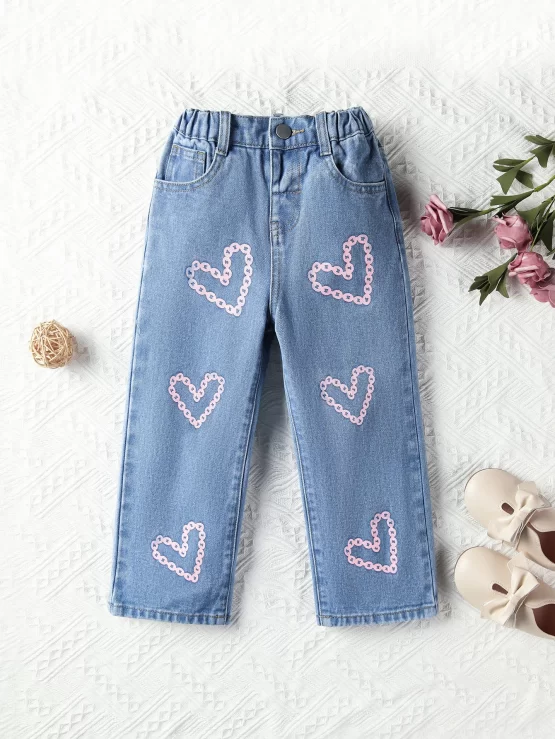 Toddler Girls Heart Print Straight Leg Jeans