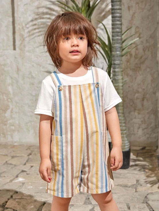 Toddler Boys Striped Color Block Romper