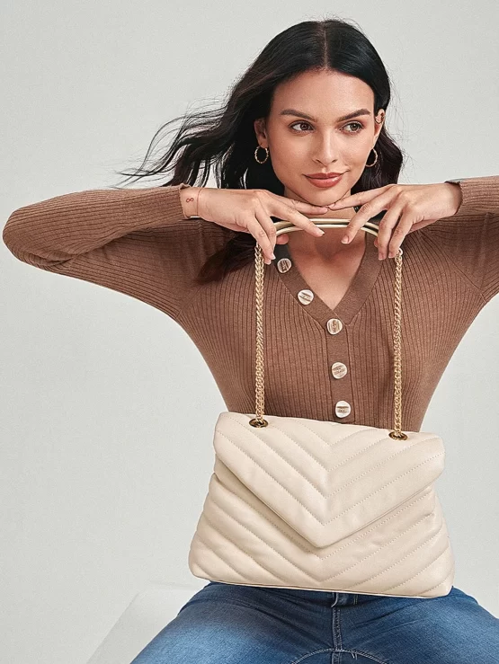 BIZwear Chevron Chain Flap Shoulder Bag
