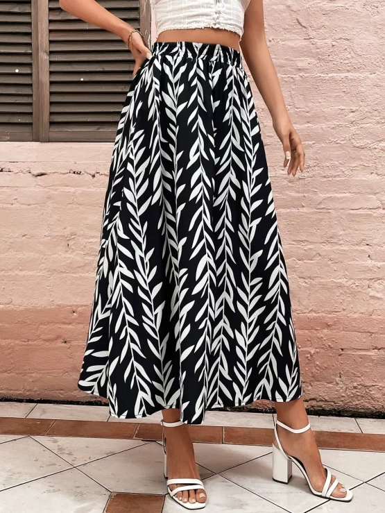 Unity Plants Elastic High Waist Print Skirt