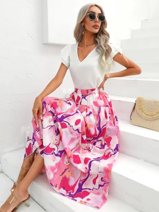 Unity All Over Maxi Elastic Waist Print Skirt