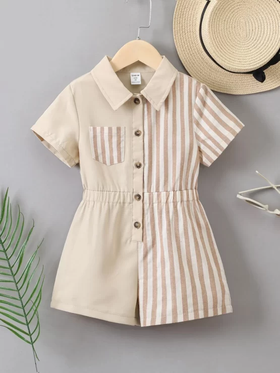 Toddler Boys Striped Shirt Print Romper