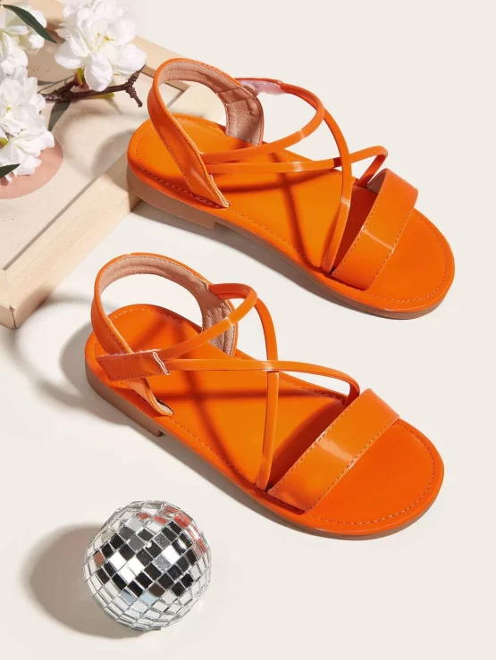 Girls Plain Open Toe Cross Ankle Strap Sandals