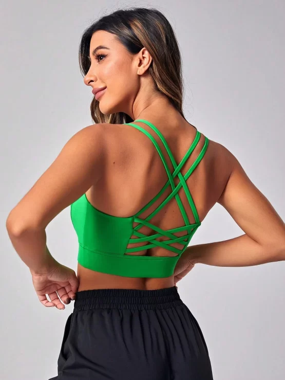Solid Crossed Criss Cross Back Sports Bra