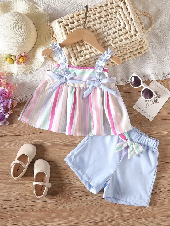 Toddler Girls Striped Bow Front Cami Top & Shorts