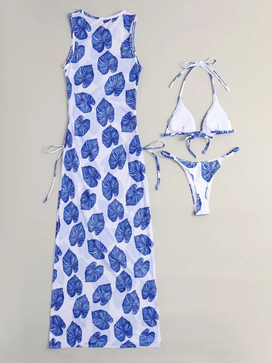 Random Tropical Halter Bikini Swimsuit & Cover Up - Image 2