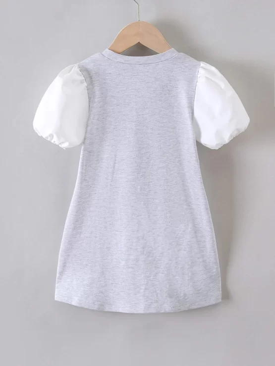 Toddler Girls Letter Graphic Contrast Lantern Sleeve Dress - Image 2