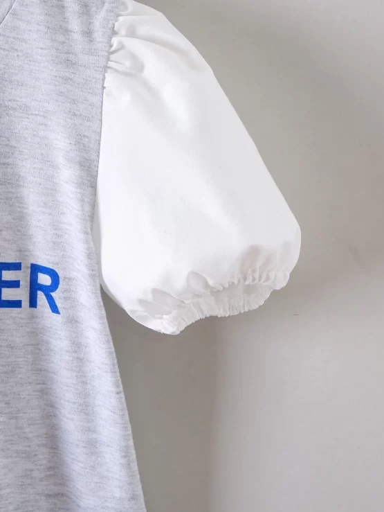 Toddler Girls Letter Graphic Contrast Lantern Sleeve Dress - Image 3