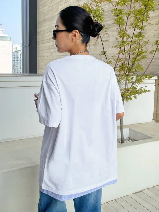 DAZY Casual Striped 2 In 1 Drop Shoulder Tee - Image 3