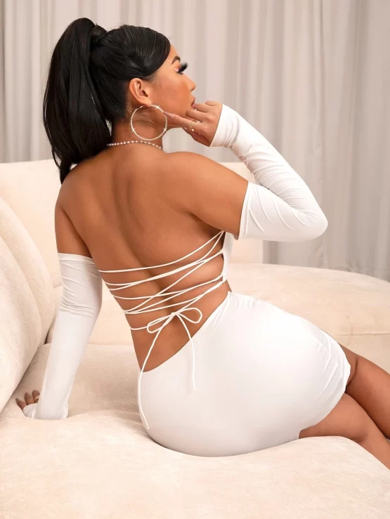 Joyfunear Chain Detail Ruched Crop Top & Bodycon Skirt - Image 3