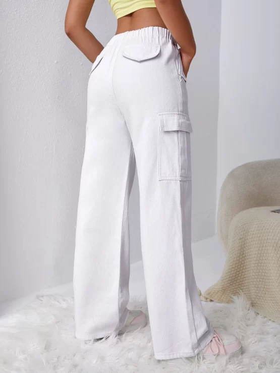 Drawstring Waist Flap Cargo Pocket Jeans - Image 2