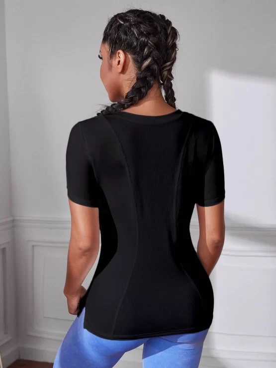 Plain Split Sleeve Round Neck Sports Tee - Image 2
