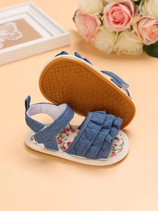 Baby Plain Ruffle Trim Ankle Strap Sandals - Image 2