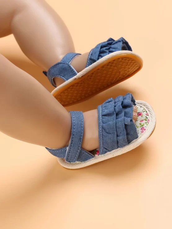 Baby Plain Ruffle Trim Ankle Strap Sandals - Image 3