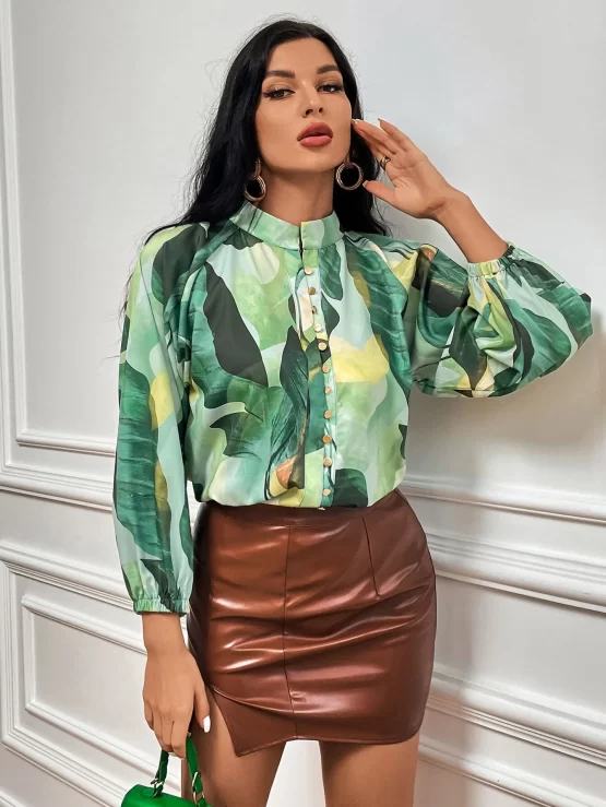 Unity Tropical Print Lantern Sleeve Blouse - Image 2