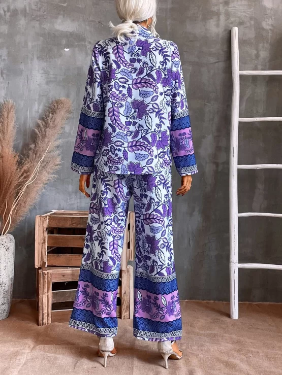 Floral Boho Print Blouse & Wide Leg Pants - Image 2