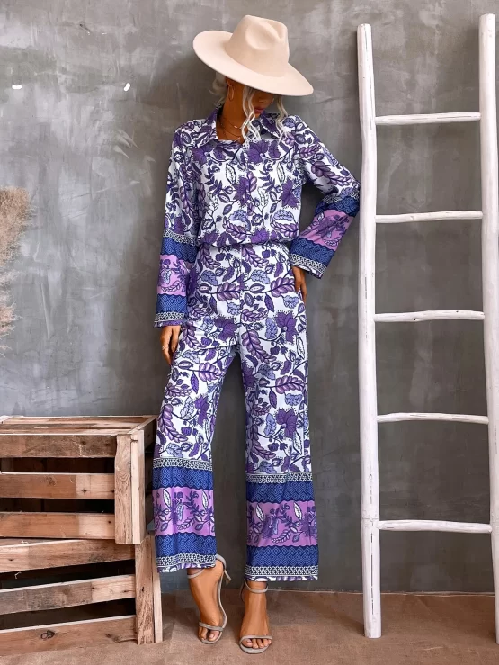 Floral Boho Print Blouse & Wide Leg Pants - Image 3