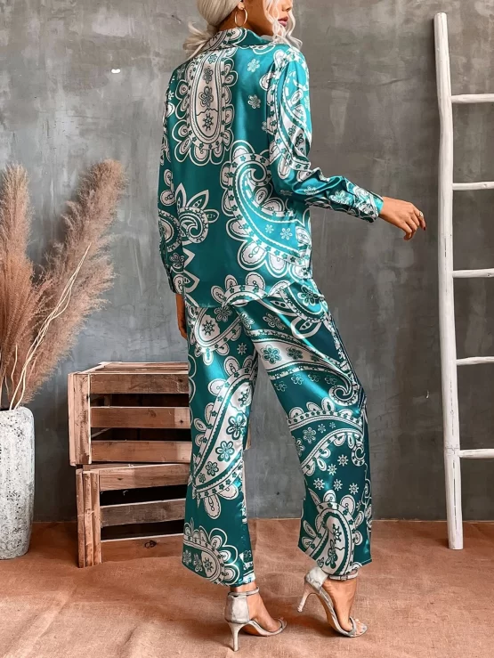 Floral & Paisley Boho Print Satin Shirt & Pants - Image 3