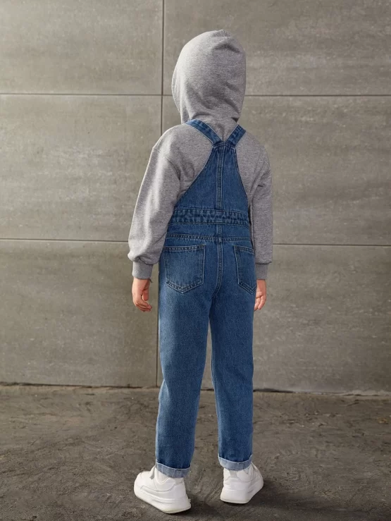 Toddler Girls Patched Denim Pocket Overalls - Image 3