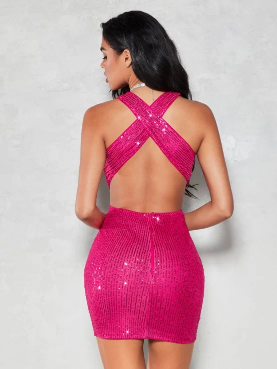 BAE Plunging Neck Cut Out Sequin Bodycon Dress - Image 3