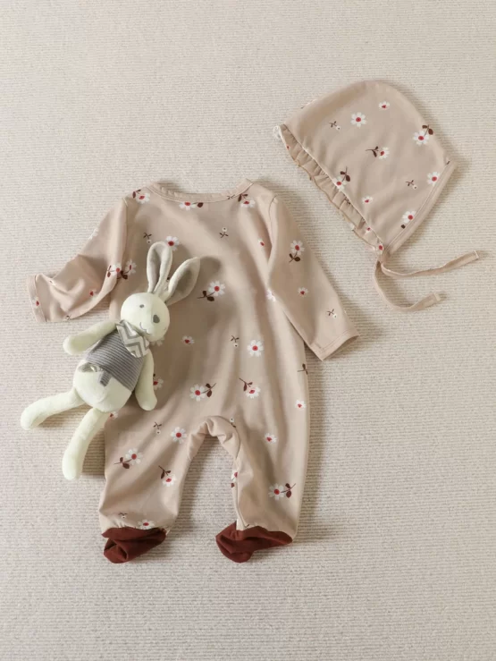 Baby Floral Ruffle Footed Sleep Print Jumpsuit - Image 3
