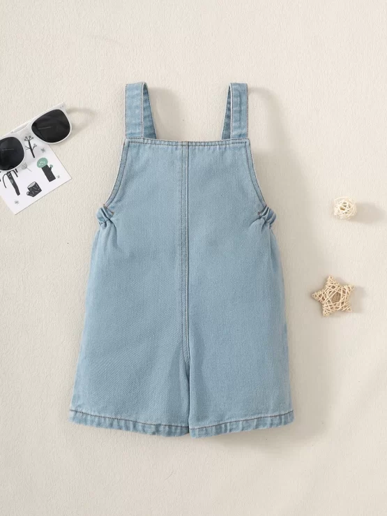 Baby Cartoon Embroidery Denim Overall Romper - Image 3