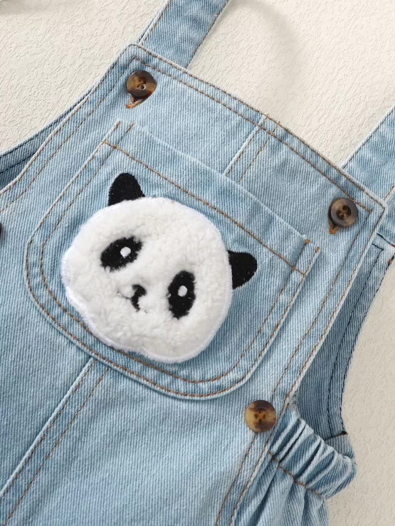 Baby Cartoon Embroidery Denim Overall Romper - Image 2