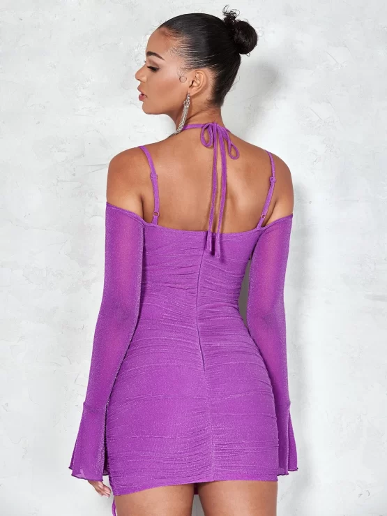 BAE Cold Shoulder Cut Out Front Lace Up Ruched Bodycon Dress - Image 2