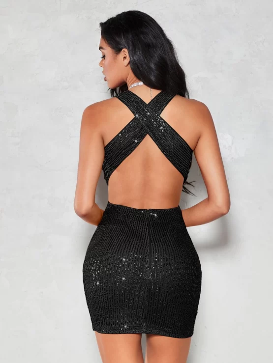 BAE Plunging Neck Cut Out Sequin Bodycon Dress - Image 4