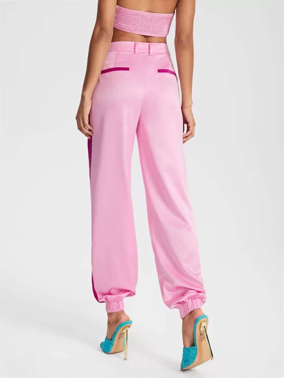 Color Block Contrast Side Seam High Waist Pants - Image 3