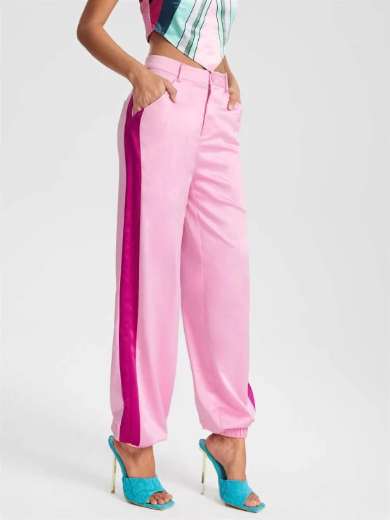 Color Block Contrast Side Seam High Waist Pants - Image 2