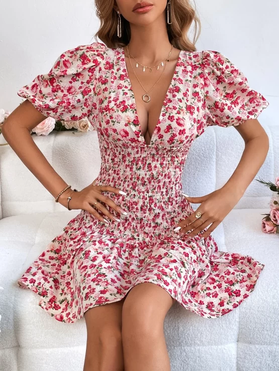 Floral All Over Print Lace Up Tie Backless Dress - Image 2