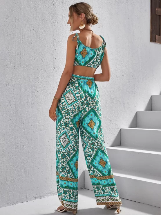 Scarf Print Crop Tank Top & Wide Leg Pants - Image 3