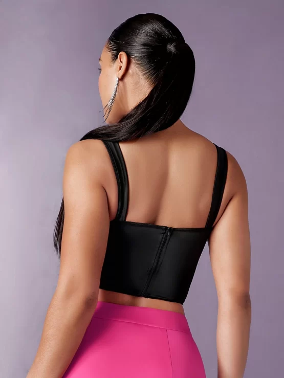 Lace Panel Asymmetrical Hem Bustier Cami Top - Image 3