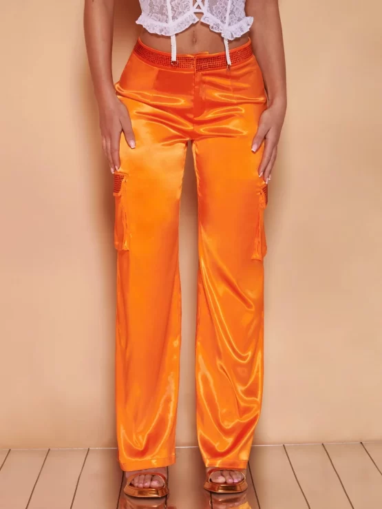 BAE Solid Flap Pocket Side Satin High Waist Pants - Image 3