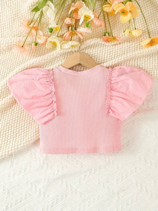 Toddler Girls Butterfly Puff Sleeve Crop Tee - Image 2